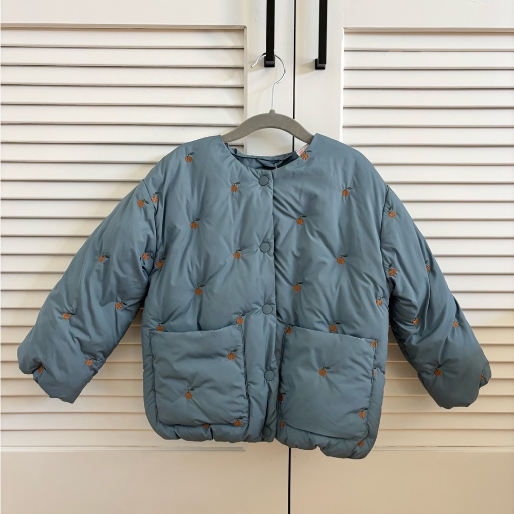 *NEW Zara Kids Light Blue Puffer Jacket with Orange Accents